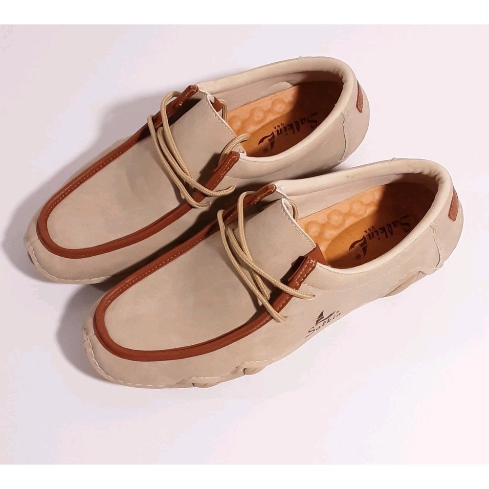 Salkin Women's Driving Shoes Loafer Slip On Light Beige Nubuk Leather Women's 10